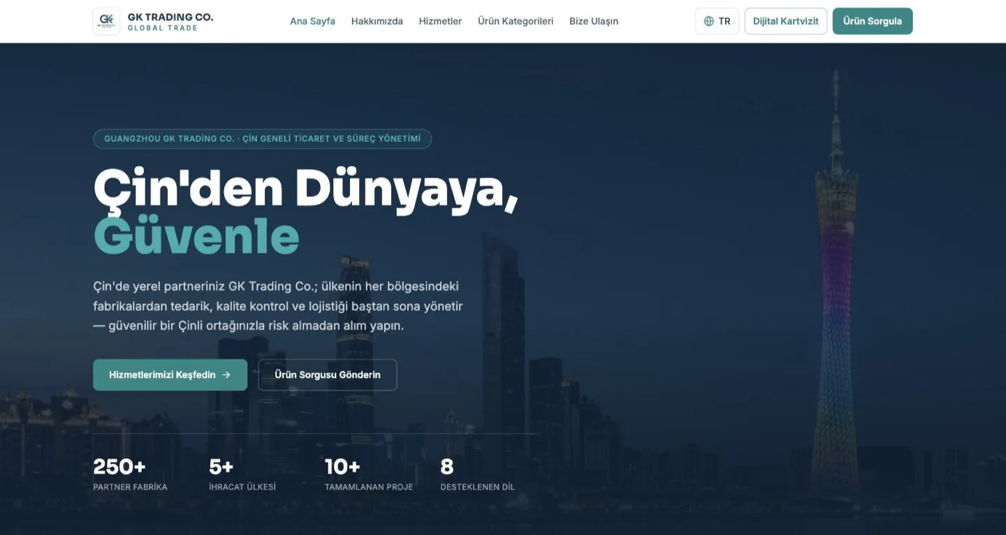 GK Trading Co. web sitesi ana sayfası